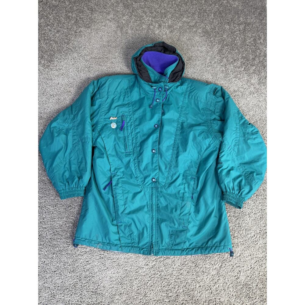 Vintage Edelweiss Ski Jacket Womens M Green Hooded Insulated Nylon Retro 90s